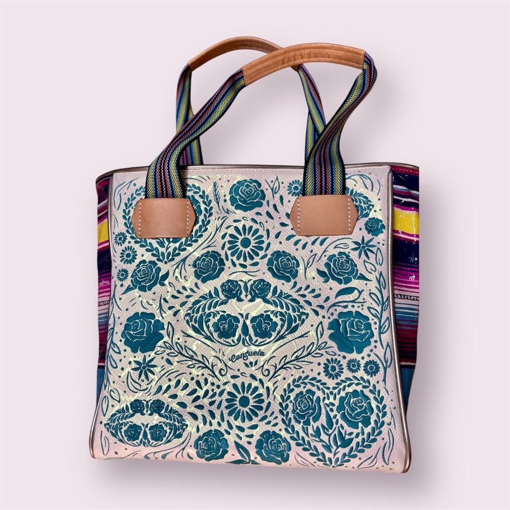 Consuela Teal Blue ClassicTote Bag with Intricate Design